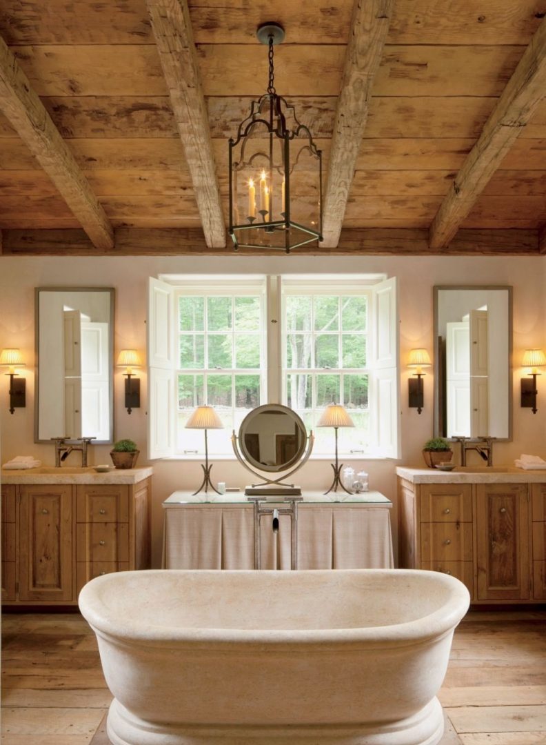 Bañera central para un baño rústico Bañera central para un baño rústico